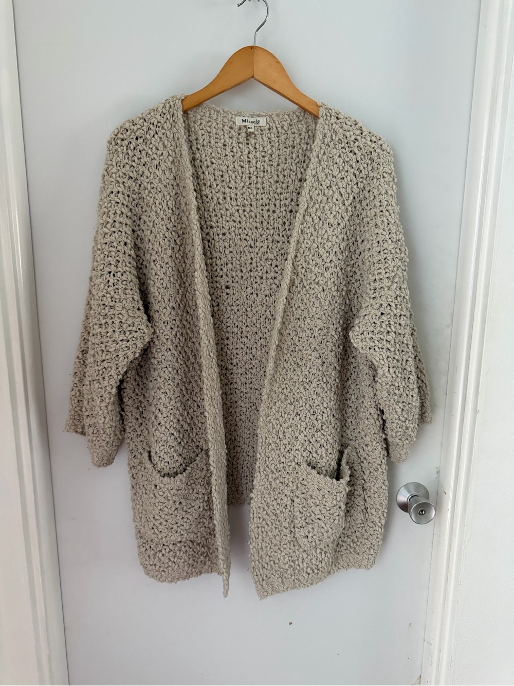 Miracle Chunky Open-Front Cardigan sweater pockets Light Beige size M/L
